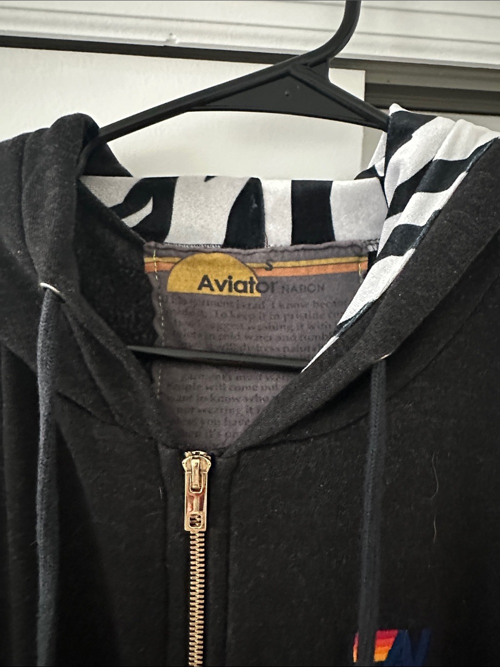 Women’s Aviator Nation Black Zip-Up Hoodie with Zebra Accents - Picture 3 of 3